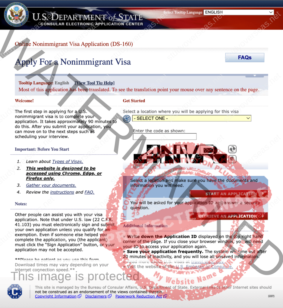 DS-160 form - apply for a student visa to the USA